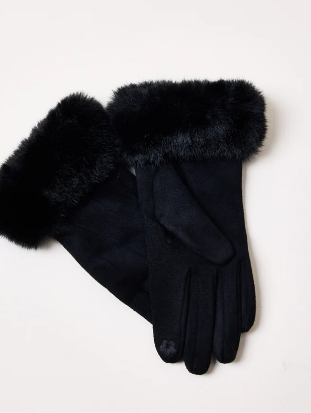 Black Faux-Fur Cuff Women's Gloves